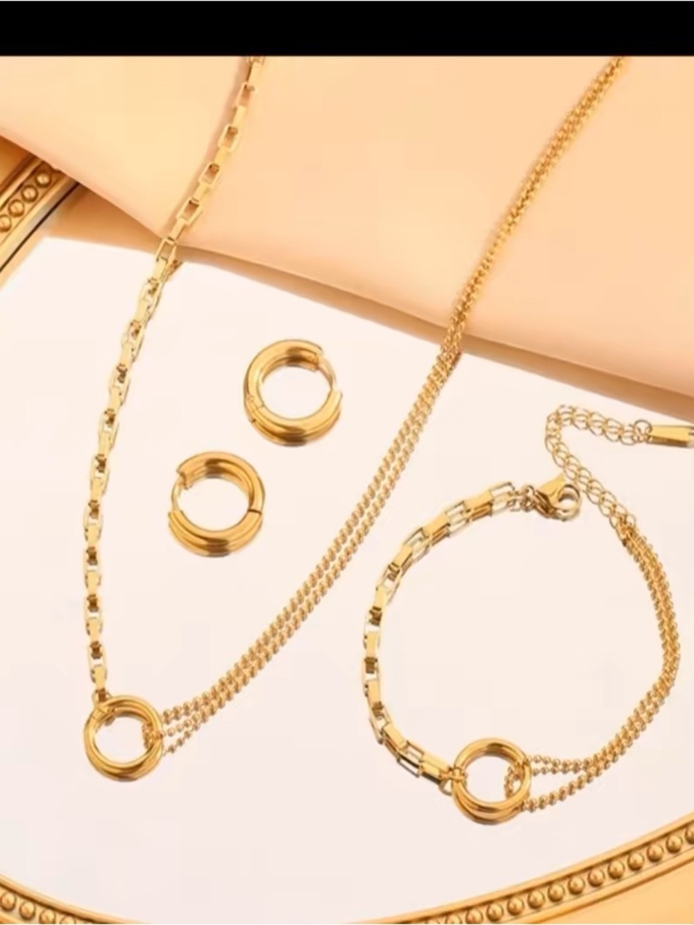 Gold Chain Necklace, Bracelet & Hoop Earring Set - Elegant Women's Jewelry